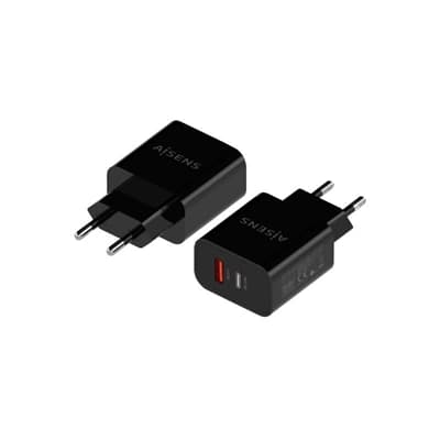 Aisens Cargador 20W USB-C PD3.0 USB-A QC3.0 Negro