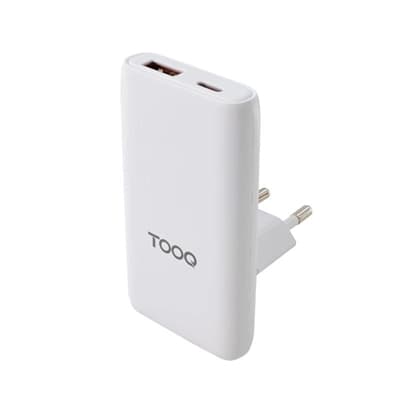 Tooq Cargador pared GAN USB-C/PD + USB-A/QC 65W