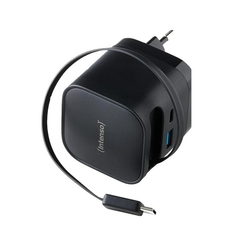 Intenso Cargador GaN W65ACIC retrctil Negro