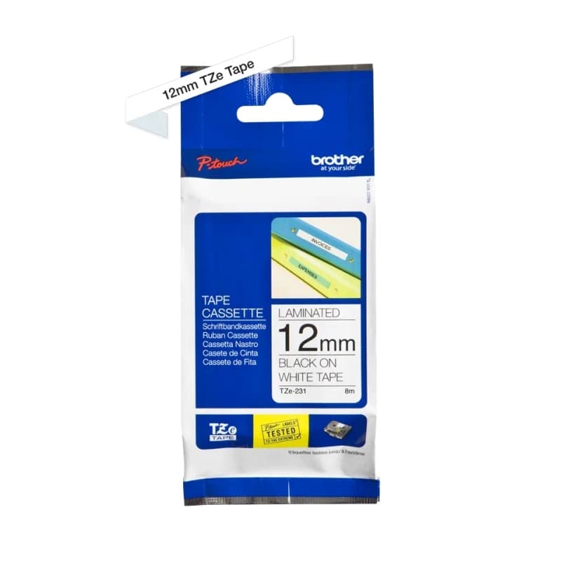 Brother Cinta Tze231 Texto Negro / Blanco 12 mm