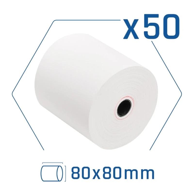Pack 50 rollos papel trmico sin BPA 80X80 mm