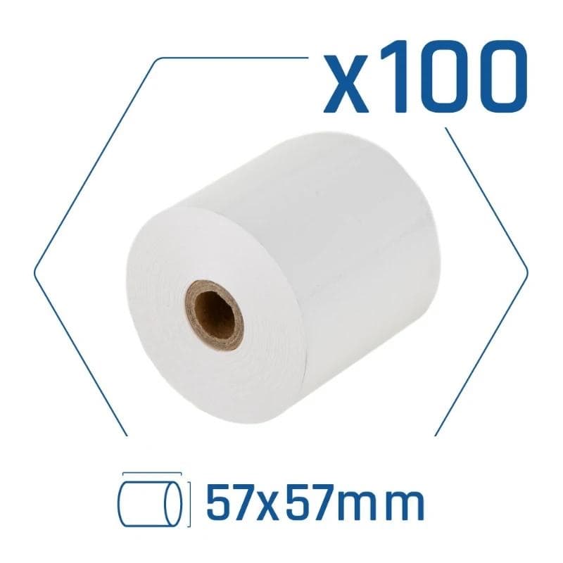 Pack 100 rollos papel trmico sin BPA 57X57 mm