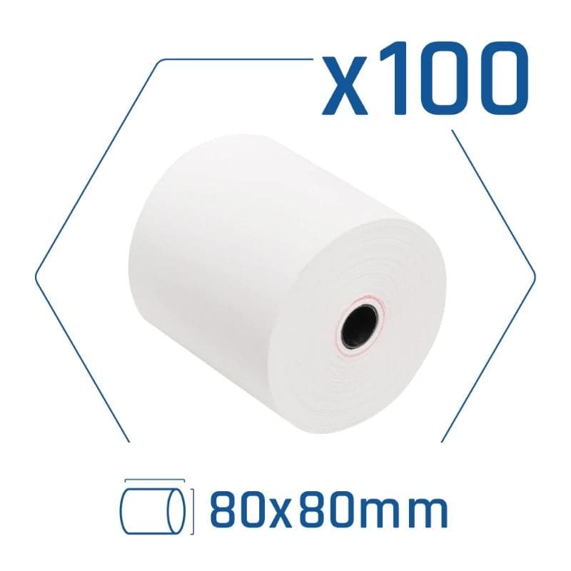 Pack 100 rollos papel trmico sin BPA 80x80 mm
