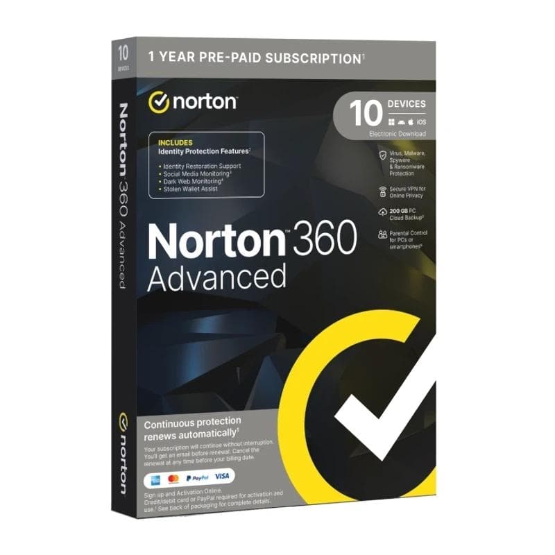 NORTON 360 Advance 200 GB ES 1us 10 dispositivos 1A