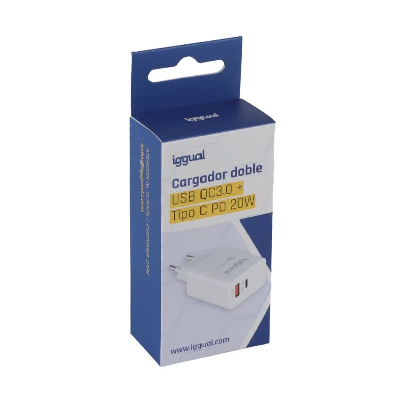 iggual Cargador doble USB QC3.0 + tipo C PD 20W - 3