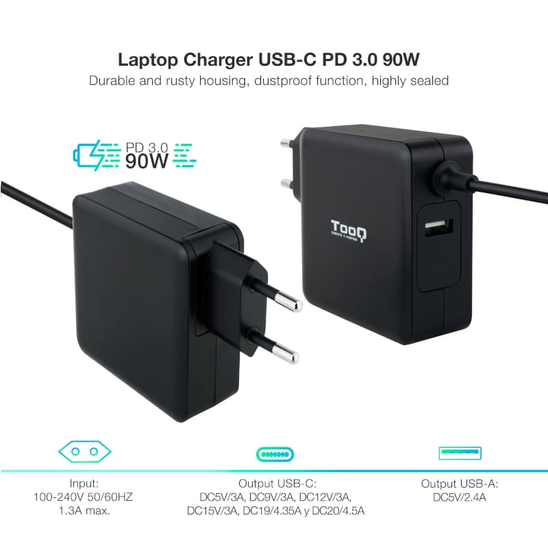 Tooq Cargador portátil conector USB-C 90W - 2