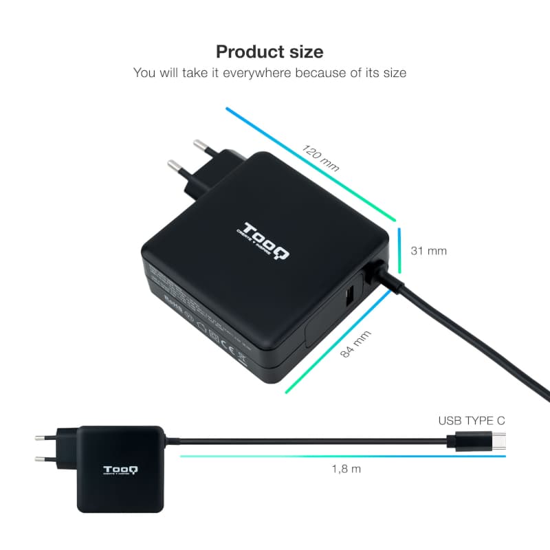 Tooq Cargador portátil conector USB-C 90W - 3