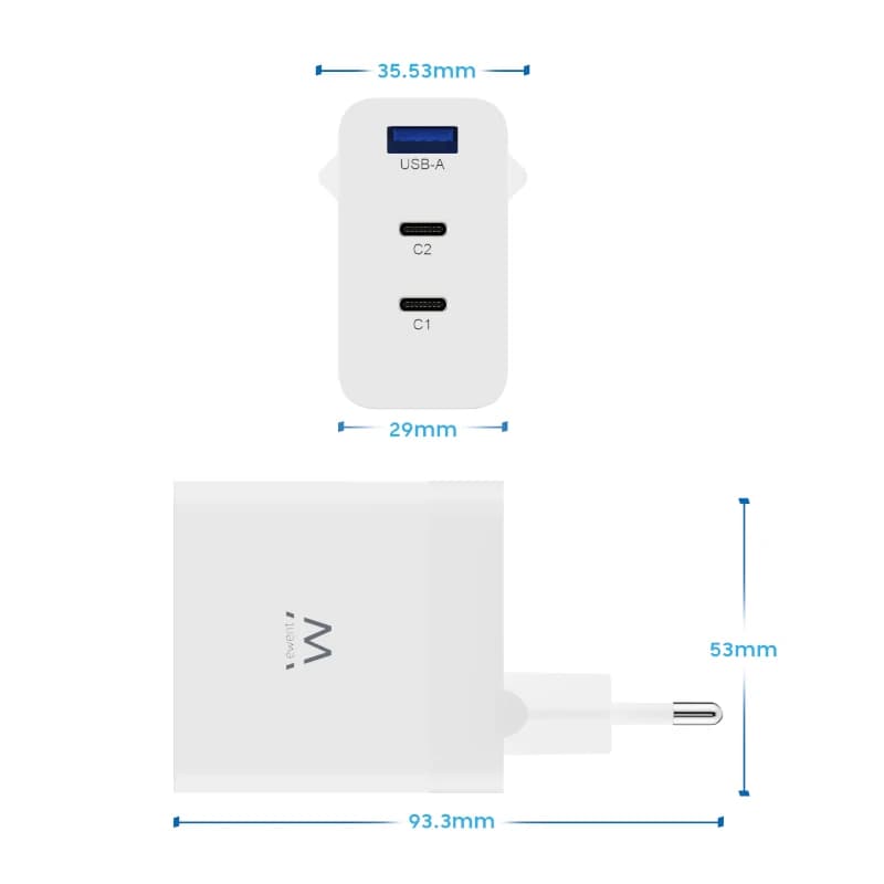 EWENT Cargador carga rapido 65w usb-c y usb-a - 3