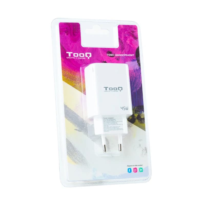 Tooq Cargador pared GAN USB-C/PD+USB-A/QC 45W - 2