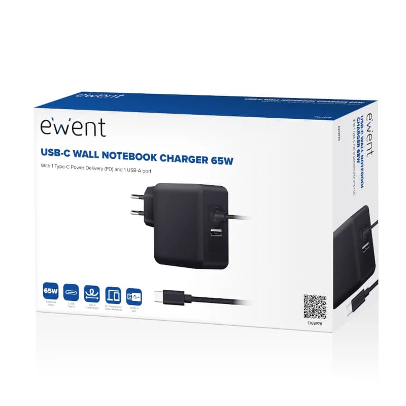 EWENT Cargador USB-CPD 65W + Puerto USB-A - 4