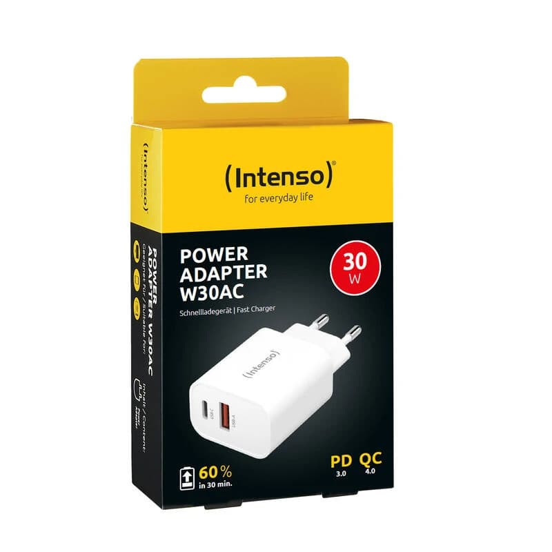 Intenso | Cargador pared W30AC|1xUSB-A 1xUSB-C - 2