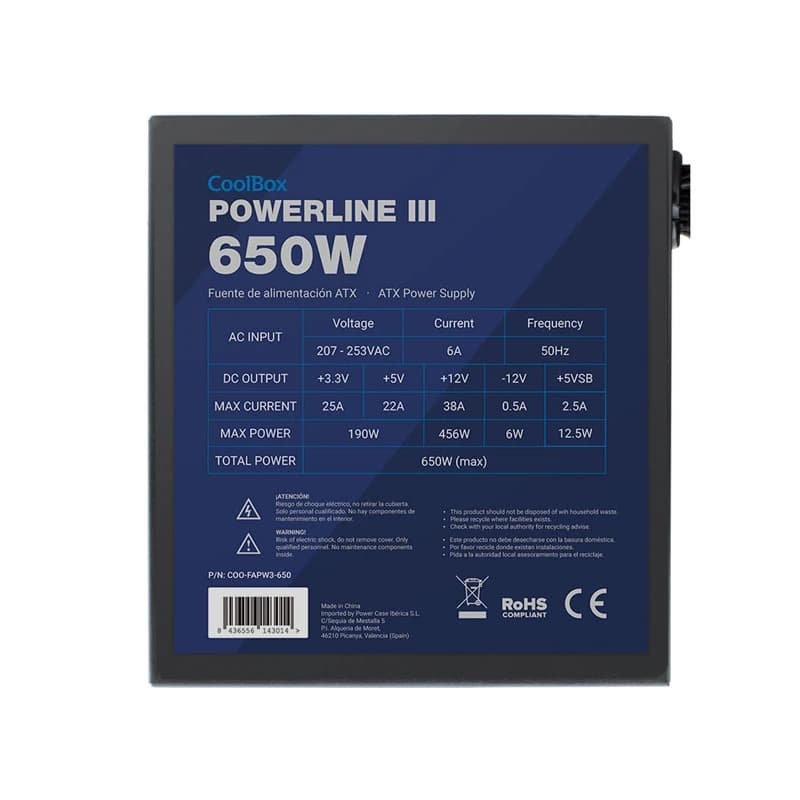COOLBOX FUENTE ALIM. ATX POWERLINE3 650W 85%EFI - 3