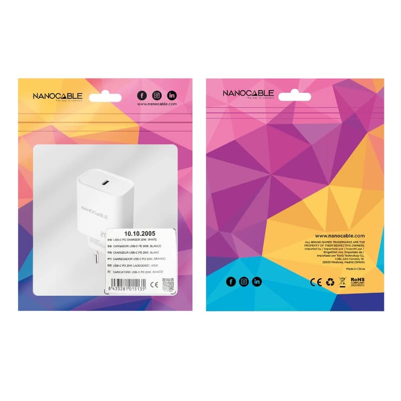 Nanocable Cargador pared USB-C PD 20W Blanco - 2
