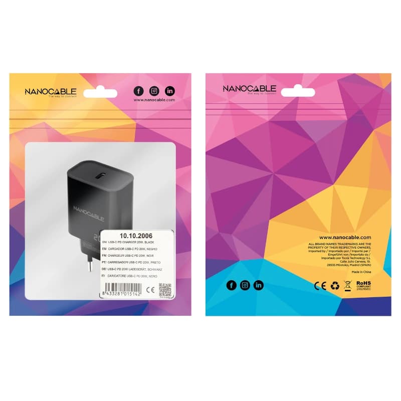 Nanocable Cargador pared USB-C PD 20W Negro - 2