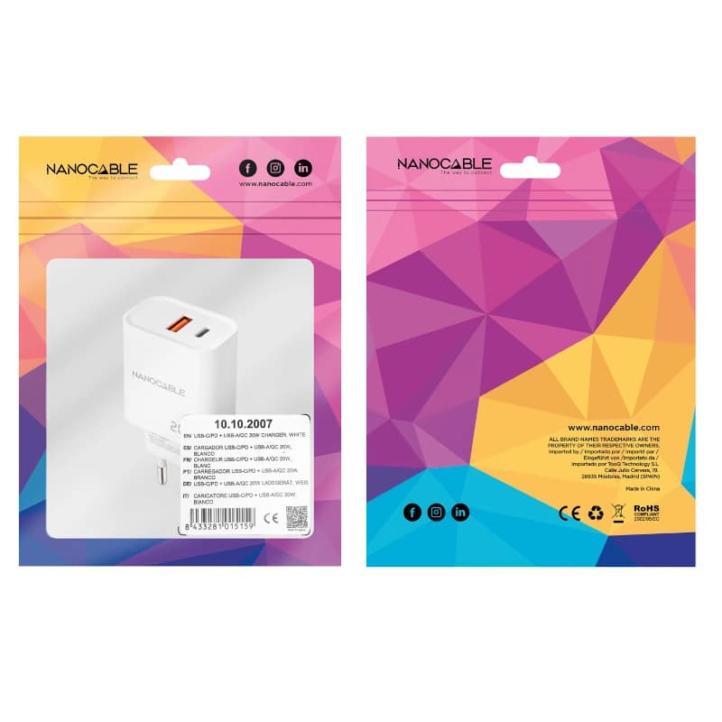 Nanocable Cargador USB-C/PD+USB-A/QC 20W Blanco - 2