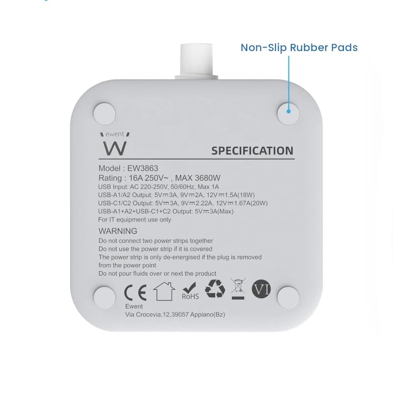Ewent EW3863 Regleta 3 Tomas SHUCKO+2USB-A+2USB-C - 2