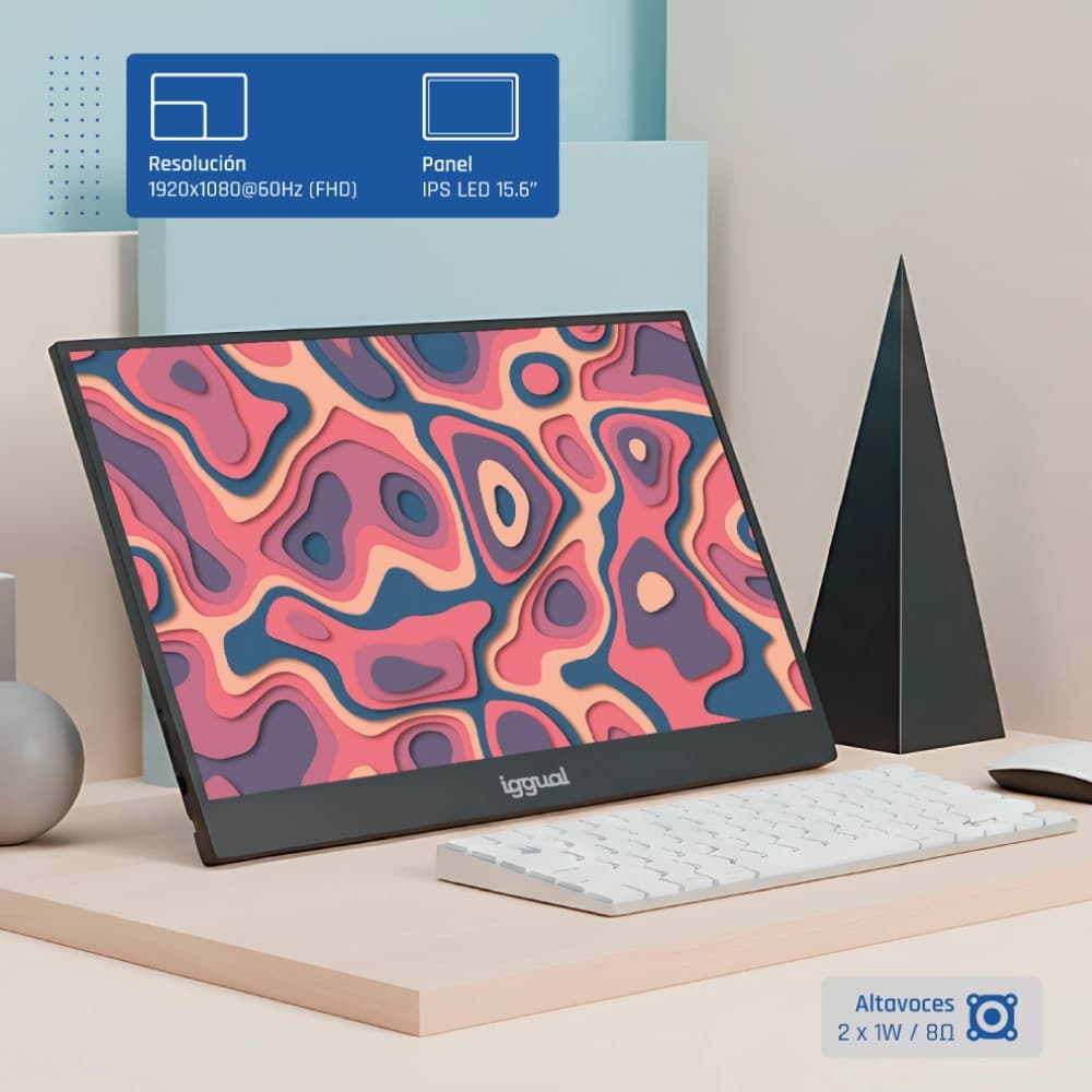 iggual Monitor portátil 15,6" IPS FHD USB-C funda - 2