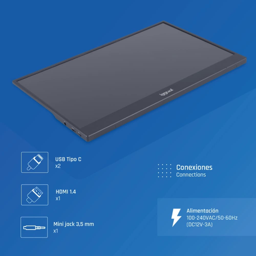 iggual Monitor portátil 15,6" IPS FHD USB-C funda - 4