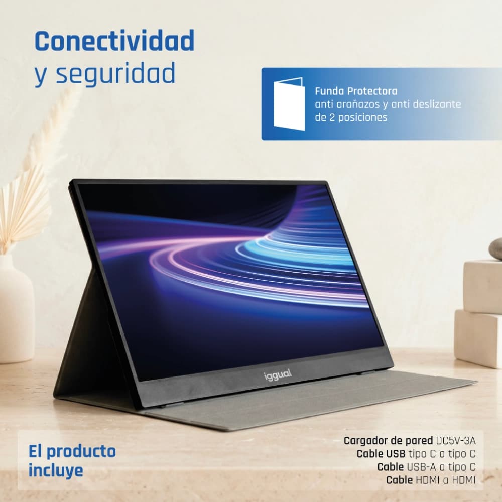 iggual Monitor portátil 15,6" IPS FHD USB-C funda - 6