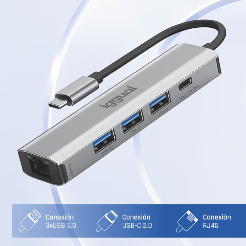 iggual Hub tipo C 5 puertos 3xUSB + RJ45 + tipo C - 2