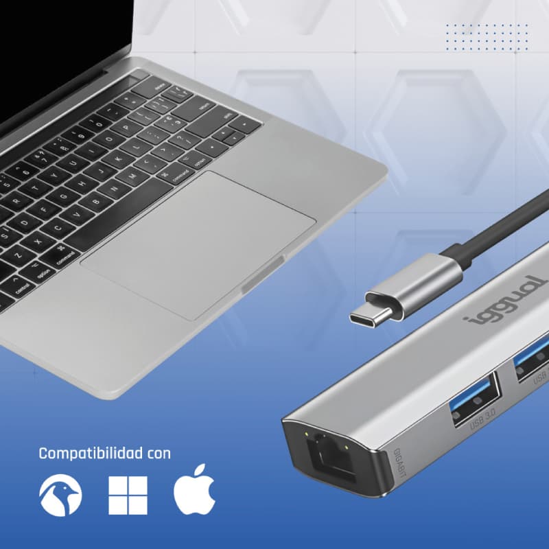 iggual Hub tipo C 5 puertos 3xUSB + RJ45 + tipo C - 4