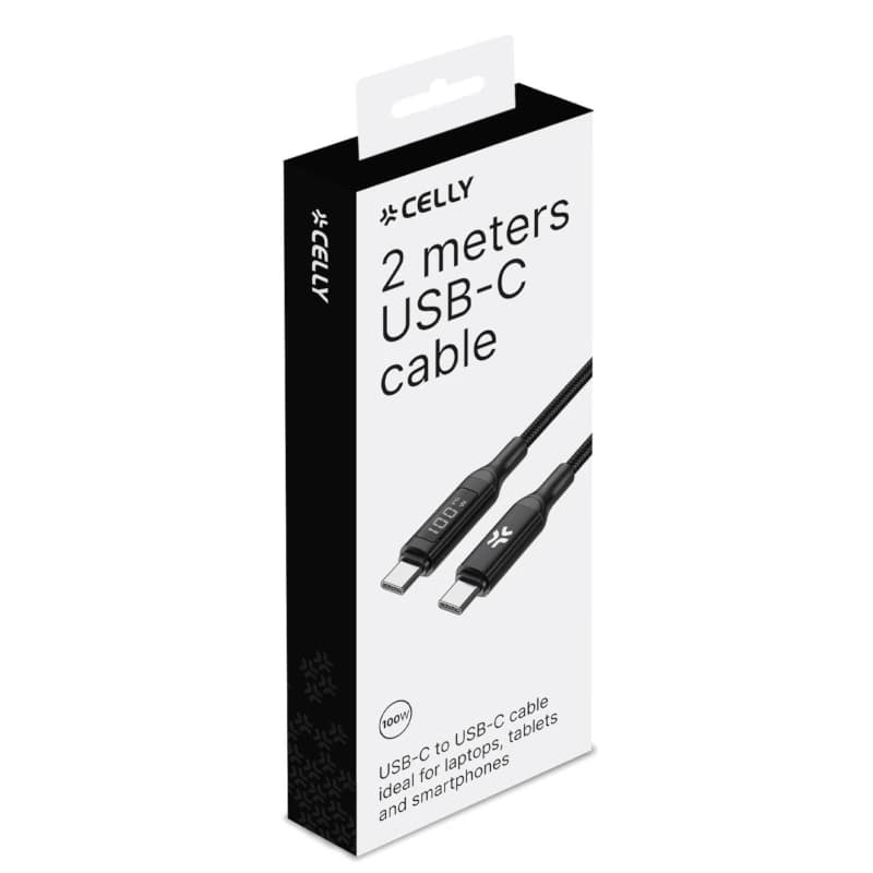 Celly Cable UsbC-UsbC2  2Mt Led BK 100w - 2
