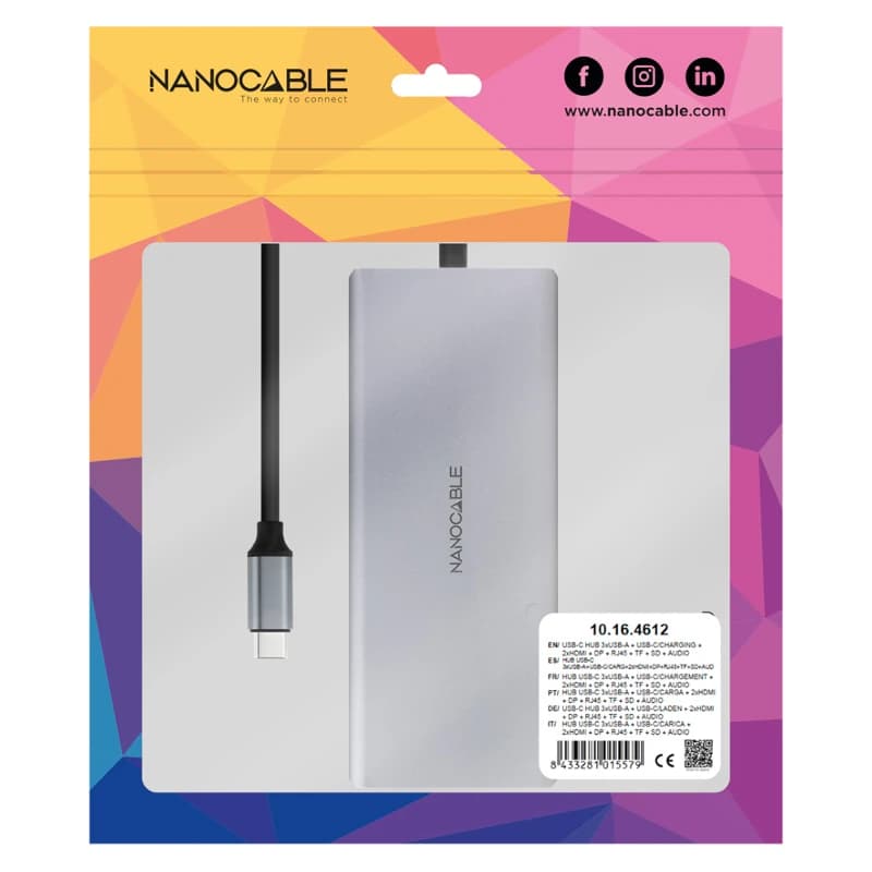 Nanocable Hub 12en1 USB-A/C+HDMI+DP+RJ45+TF+SD+AU - 4