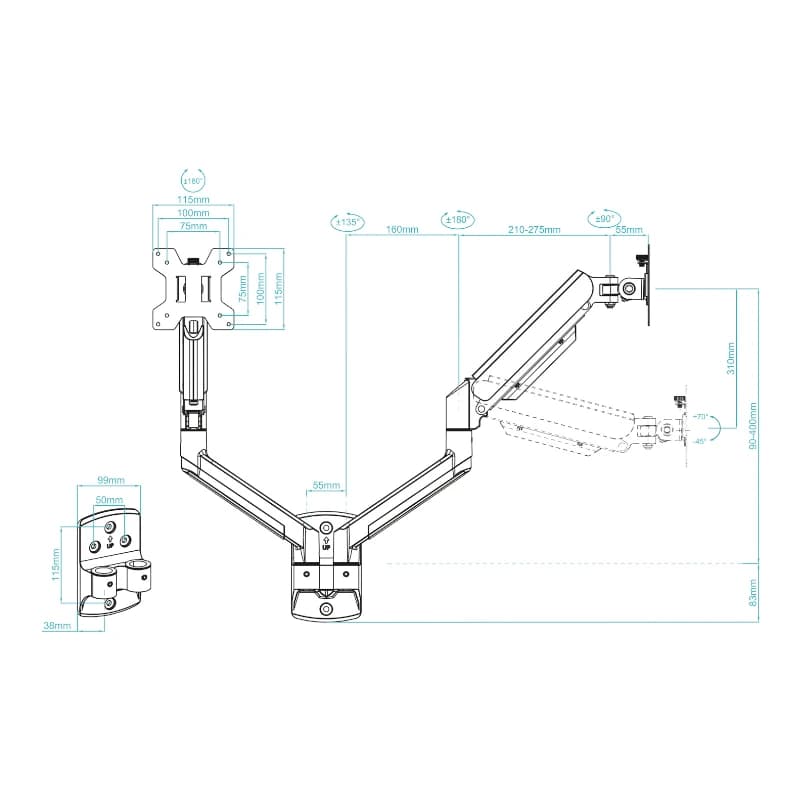 Tooq Soporte Pared LP1434TNR-B 2 brazo 13-34 Negro - 4