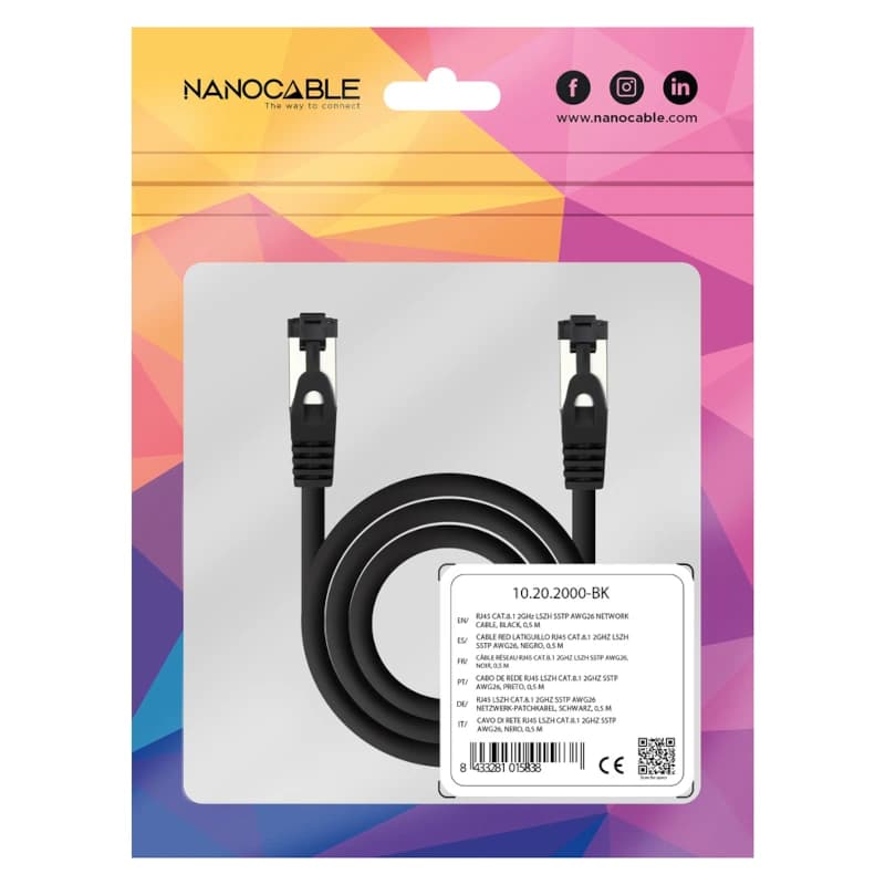 Nanocable Cable red Cat. 8.1 2GHZ SSTP Negro 0,30m - 4
