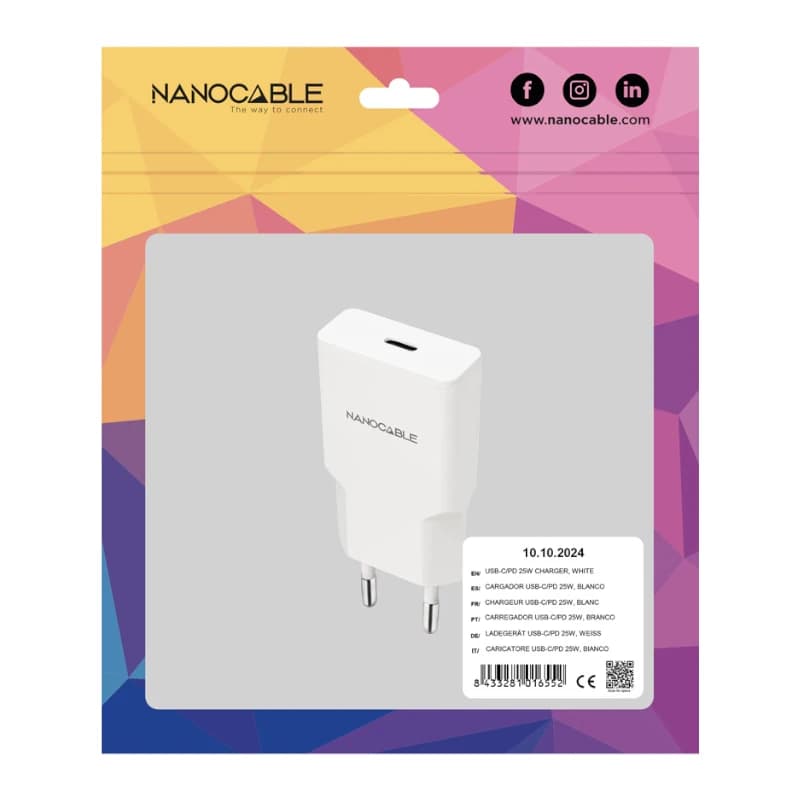 Nanocable Cargador USB-C/PD + USB-A/QC 25W Blanco - 2