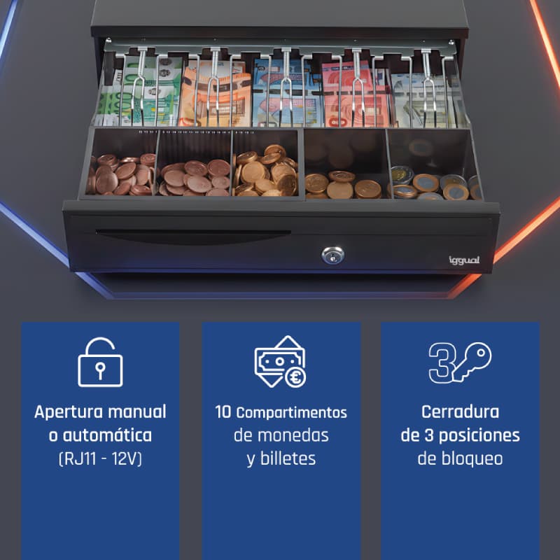 iggual Cajón Portamonedas IRON-30 42cm 5+5 negro - 2