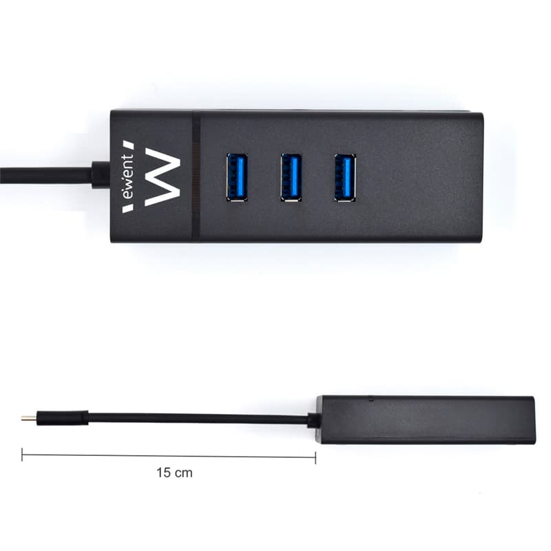 EWENT EW1141 Hub Tipo-C 3Pts.USB 3.1+1pto. GIGABIT - 3