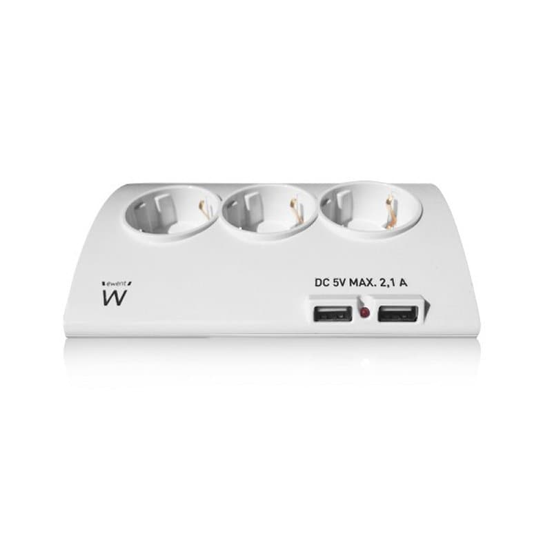 EWENT EW3935 Regleta 5 Schuko + 2 usb 2.1A - 2