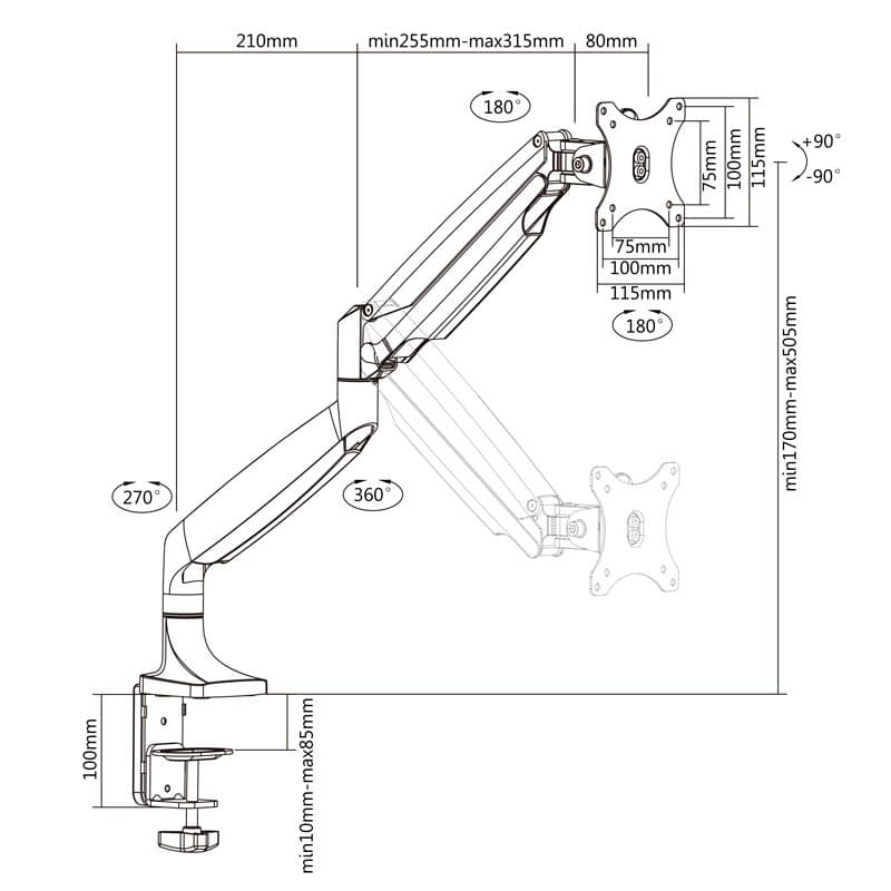 TooQ Soporte mesa incli/gira 1 brazo 13" a 32" - 3