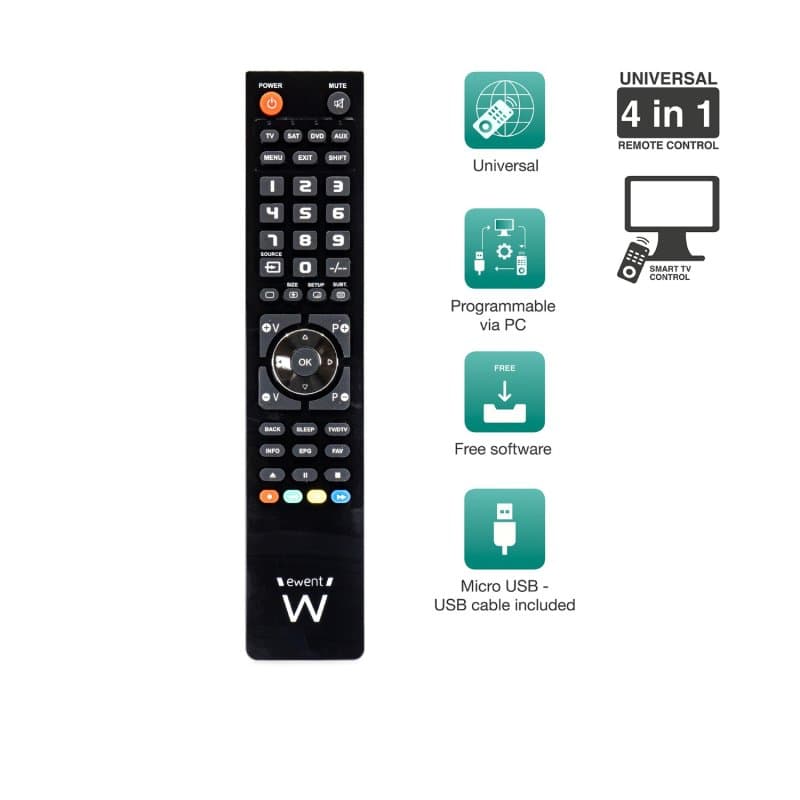 EWENT EW1570 Mando TV 4 en 1 programable x cable - 2