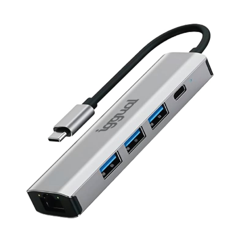 iggual Hub tipo C 5 puertos 3xUSB + RJ45 + tipo C